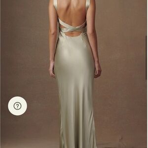 Elegant Ensley by Meshki Sage Green Maxi Dress Bridesmaid Wedding Guest Satin